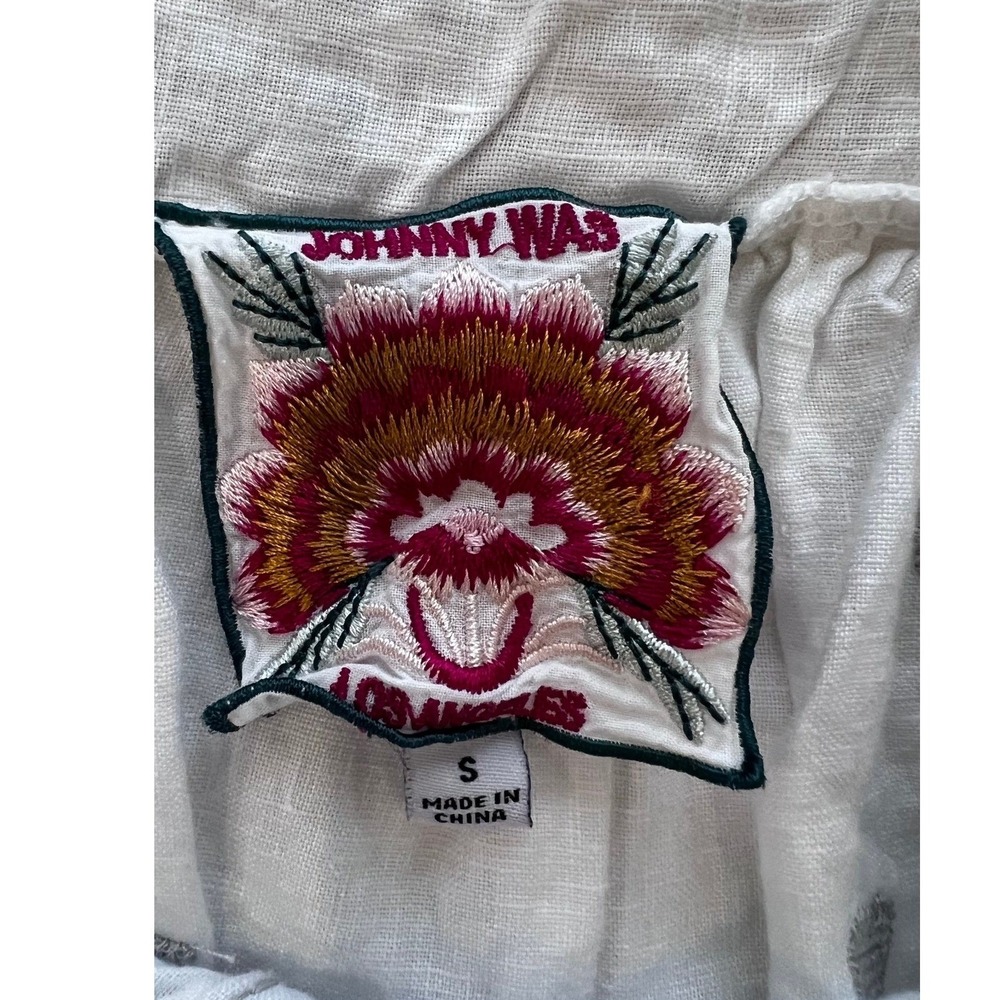 Johnny Was Sovanna Wander White Cotton Embroidered Puff Sleeve Blouse Small - Picture 7 of 10